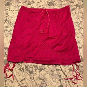 Athleta Cotton Ruched Mini Skirt Fuchsia Hot Pink Plus Size 2X Drawstring